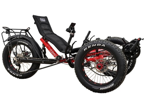 Rear air shock suspension and modular frame of TrikExplor F320E recumbent trike