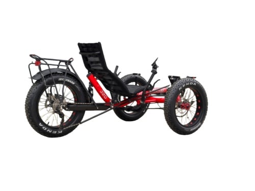 Rear air shock suspension and modular frame of TrikExplor F320E recumbent trike
