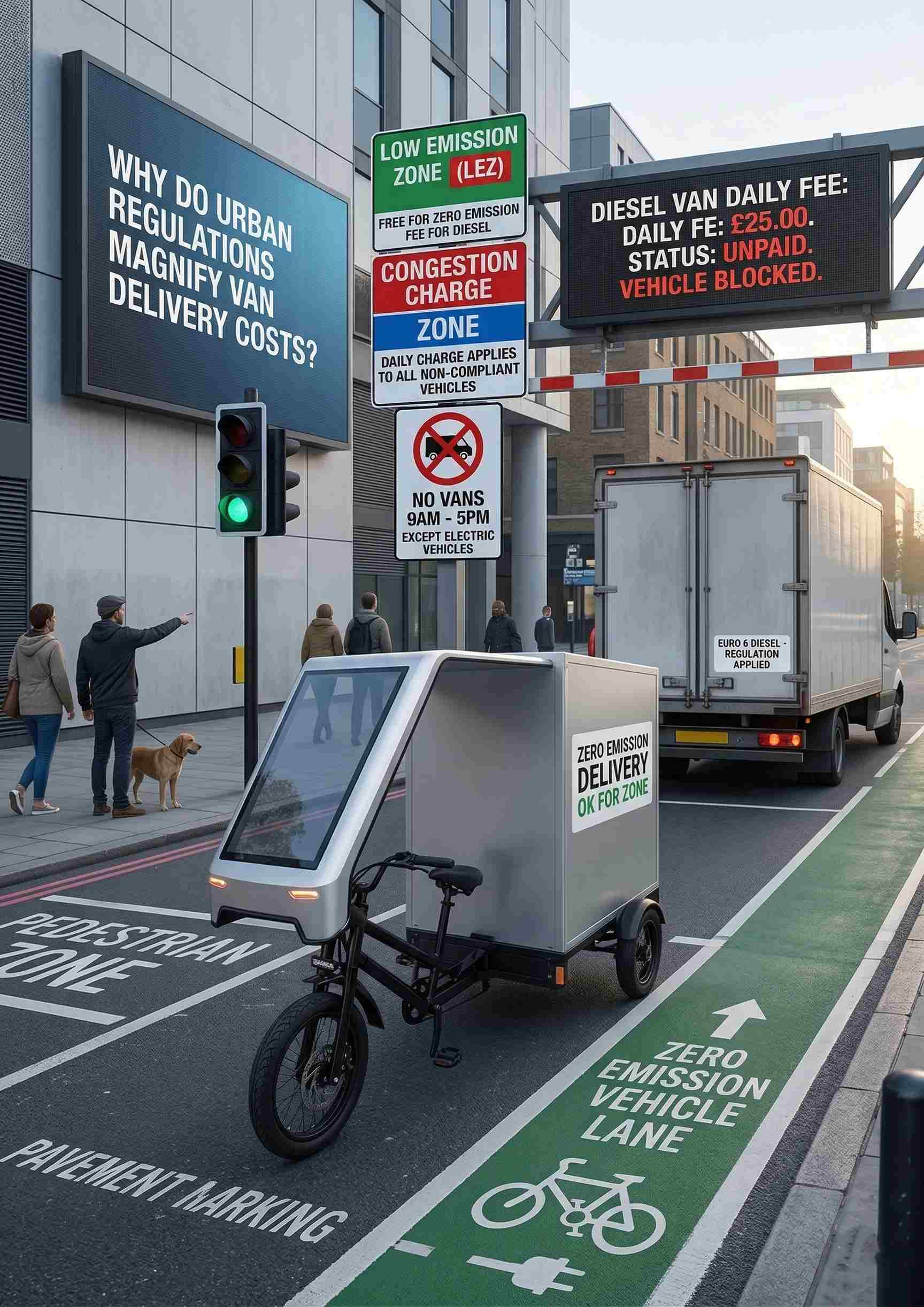 Cargo trike parked on sidewalk
