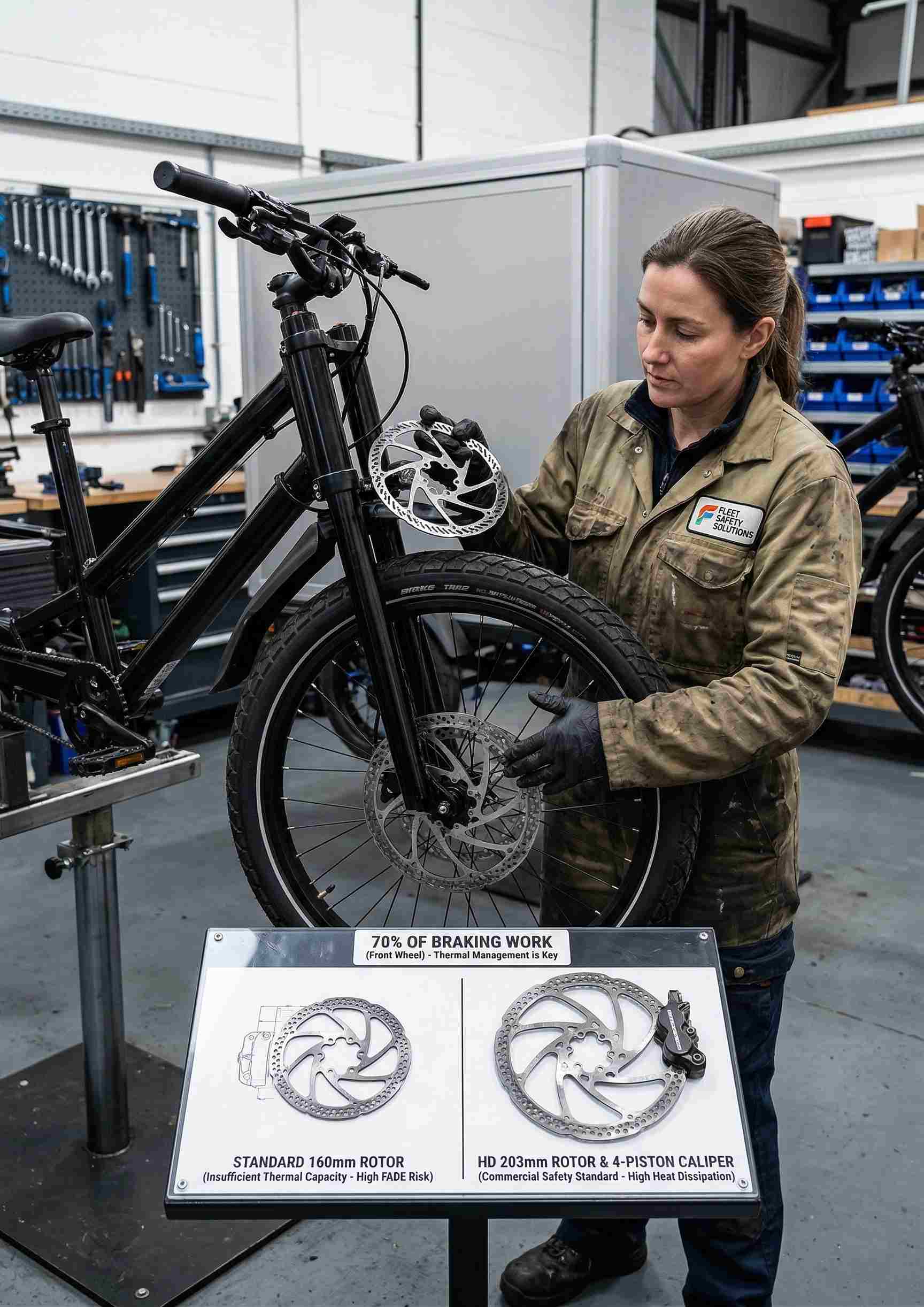 Mechanic inspecting brake rotors